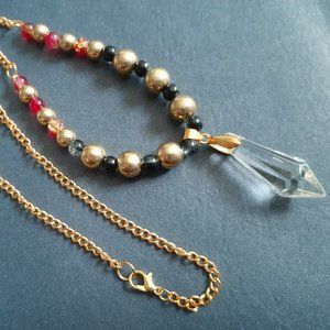 Gold Beads White Crystal Necklace